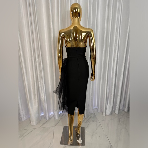 Black Bridesmaid Midi Bandage Dress - Picture 6 of 6